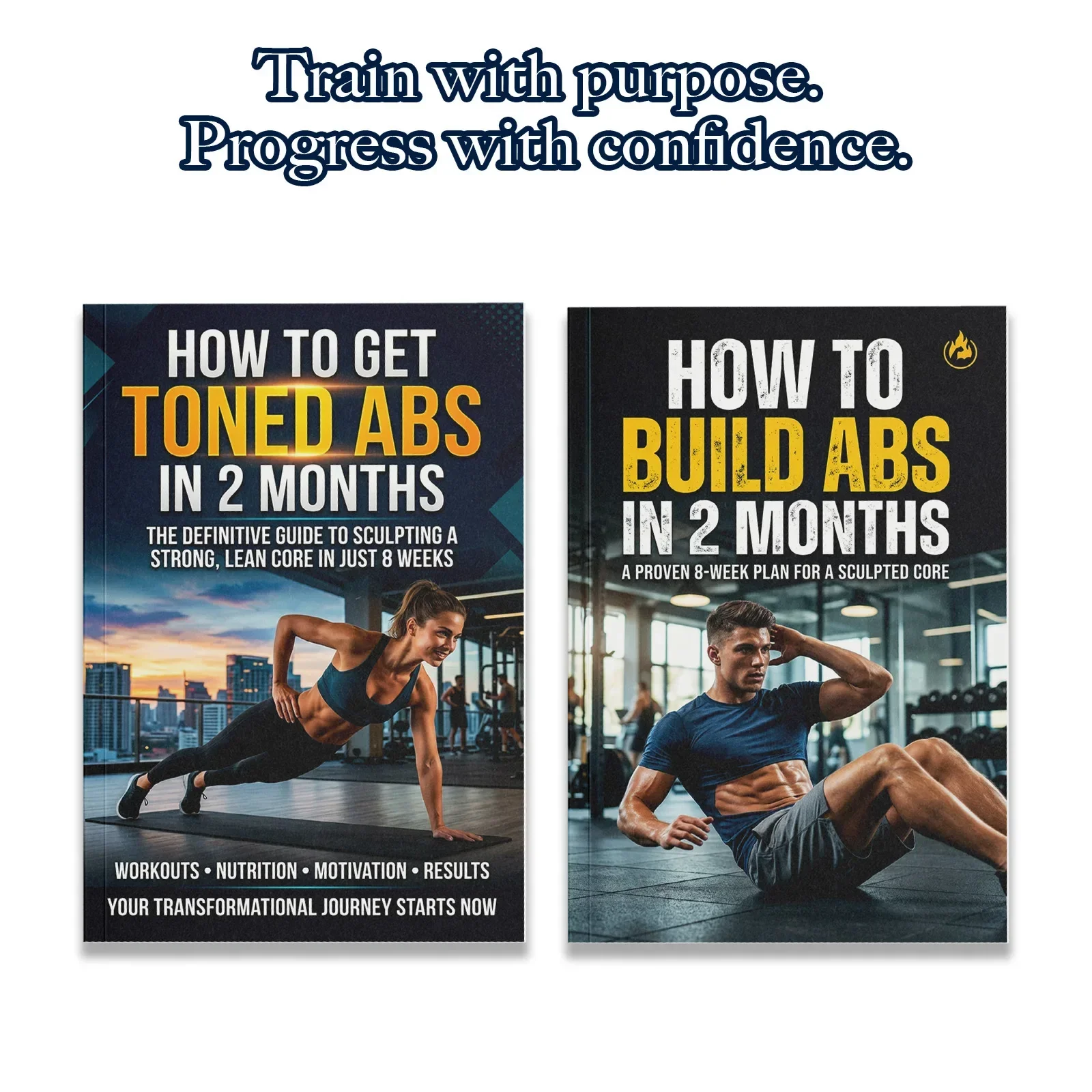 Nutrition Fitness Plan - ชุดคู่มือการฝึกกล้ามเนื้อหน้าท้อง 2 เล่มสำหรับผู้ชายและผู้หญิง, แผนการออกกำลังกายแกนกลางลำตัว 8 สัปดาห์เพื่อหน้าท้องกระชับและได้รูป,